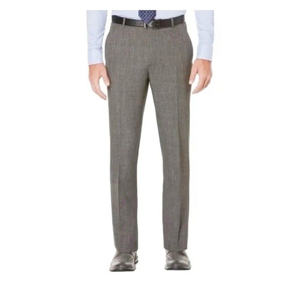 Perry Ellis Men’s 32x32 Beige Herringbone Dress Pants Classic Fit